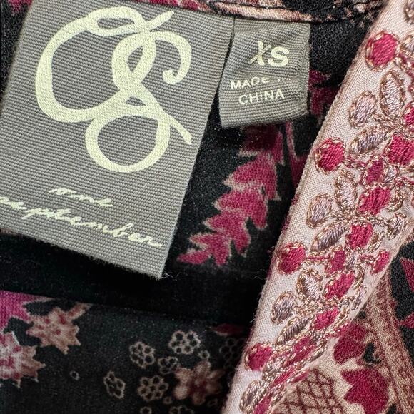 One September Jumpsuit  Wide Leg Wrap Bodice Embroidered Black Burgundy Boho XS - Picture 12 of 14